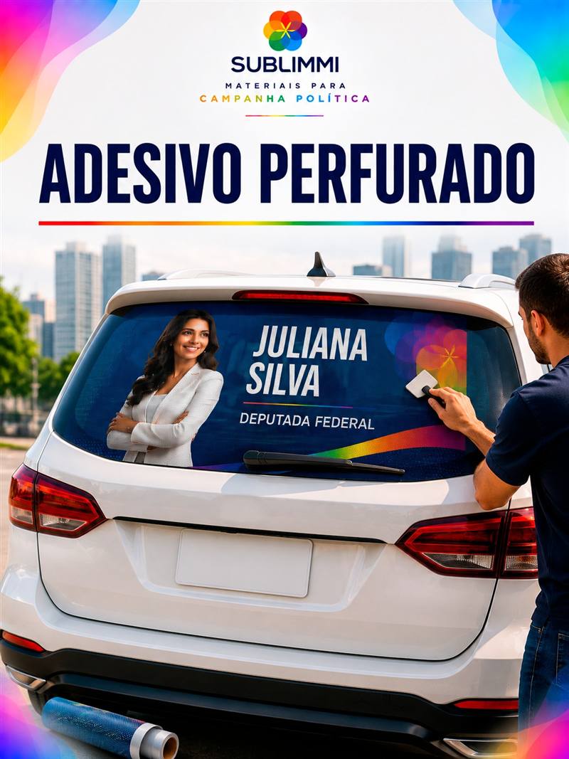 Adesivo perfurado para vidros de campanha
